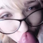 POV Bjs Beautiful Russian blonde in glasses swallows everything after sloppy blowjob
