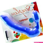 Buy the Strapless Strap-On Slim Vibrating Realistic Premium Silicone Feeldoe Dildo in Blue