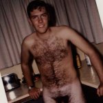 Hairy Chested Nude in Kitchen: Vintage Gay Polaroid